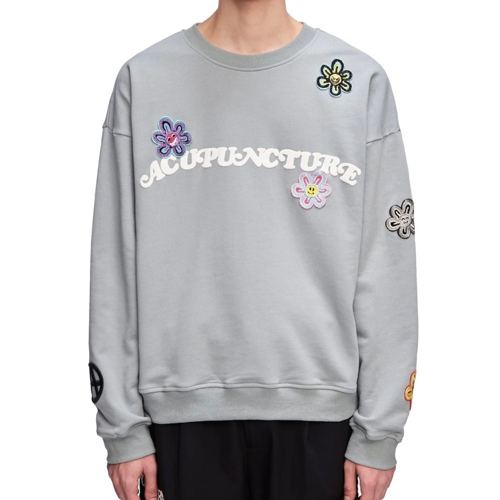 Acupuncture 1993 Crewneck Punish- Light Grey- Men’s XS Fitted Sweatshirt/Sweater